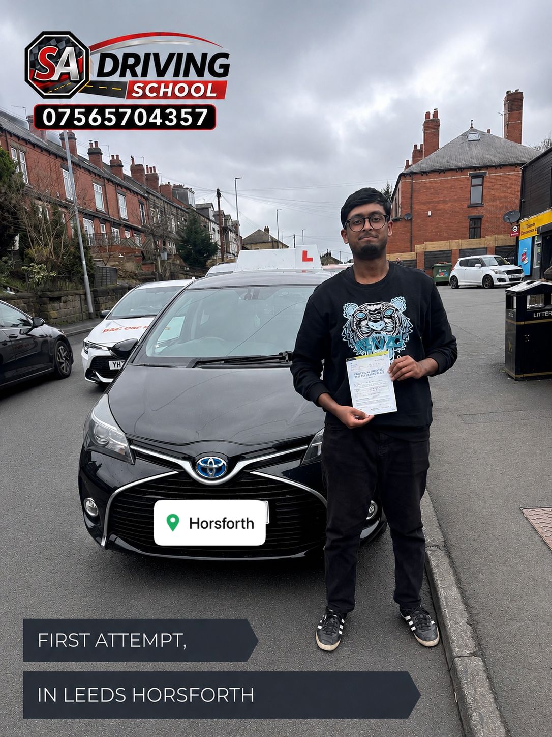 Driving student passing test in Leeds