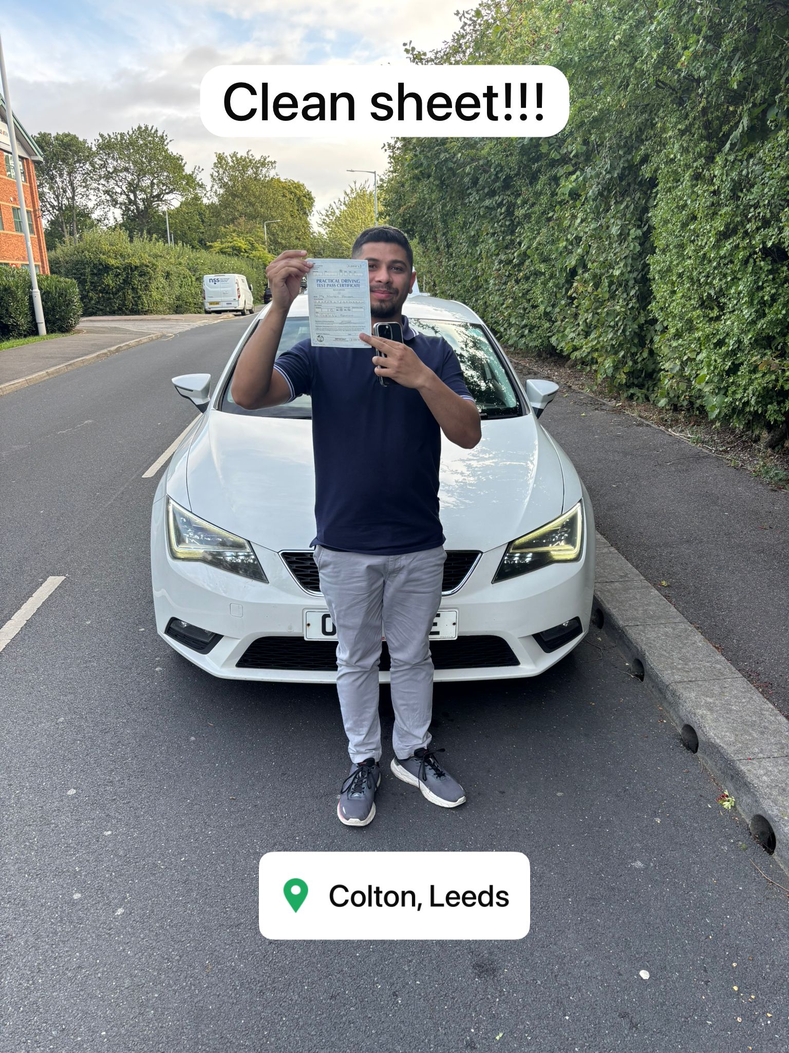 Driving student passing test in Leeds